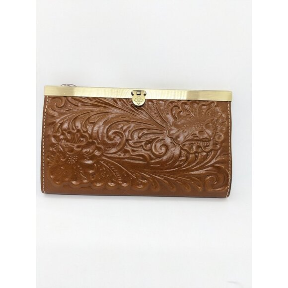 PATRICIA NASH Cauchy tooled leather foldable women's wallet - Cognac Brown - Picture 1 of 8